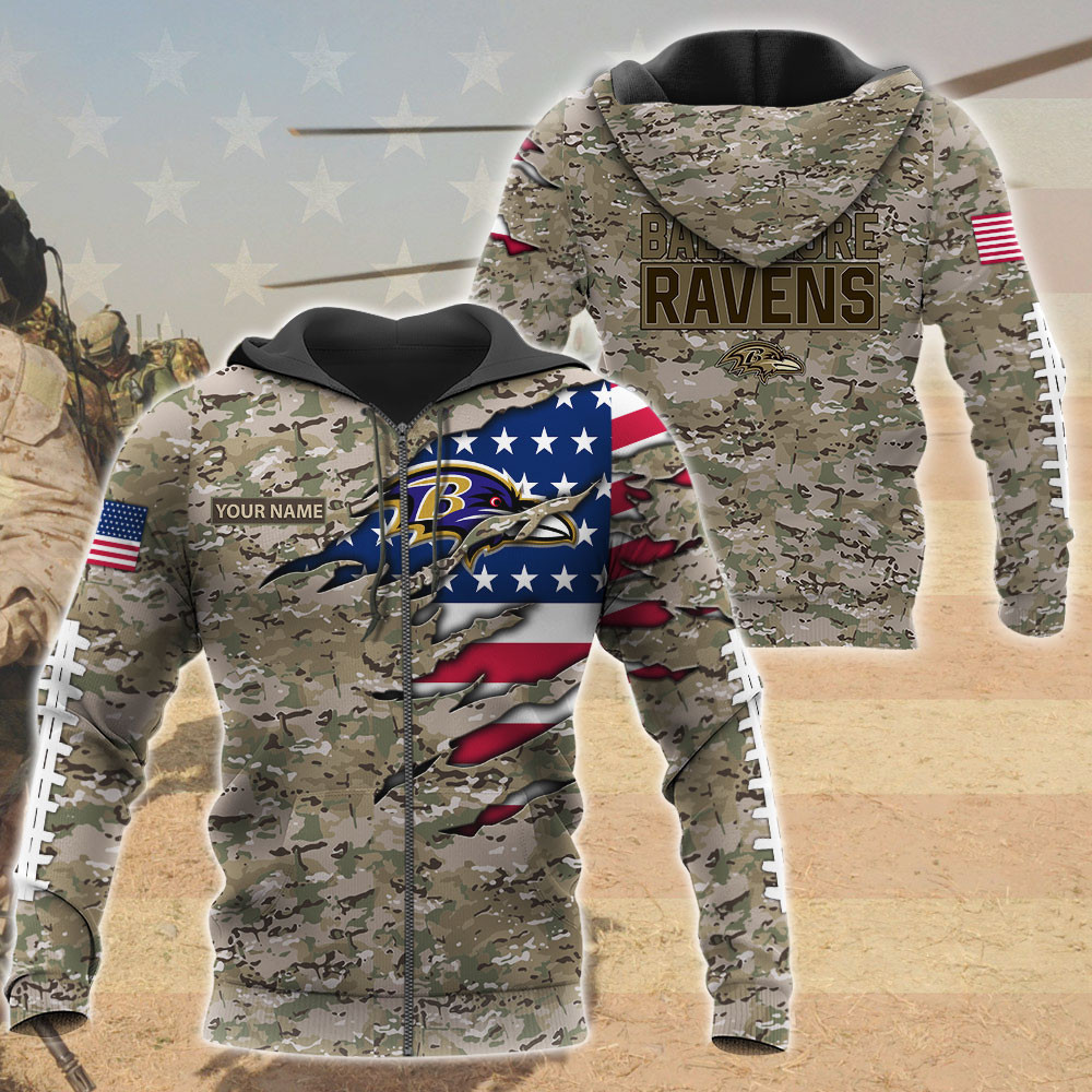 NFL Baltimore Ravens (Your Name) Zip Hoodie 3D Nicegift 3ZHA3E5
