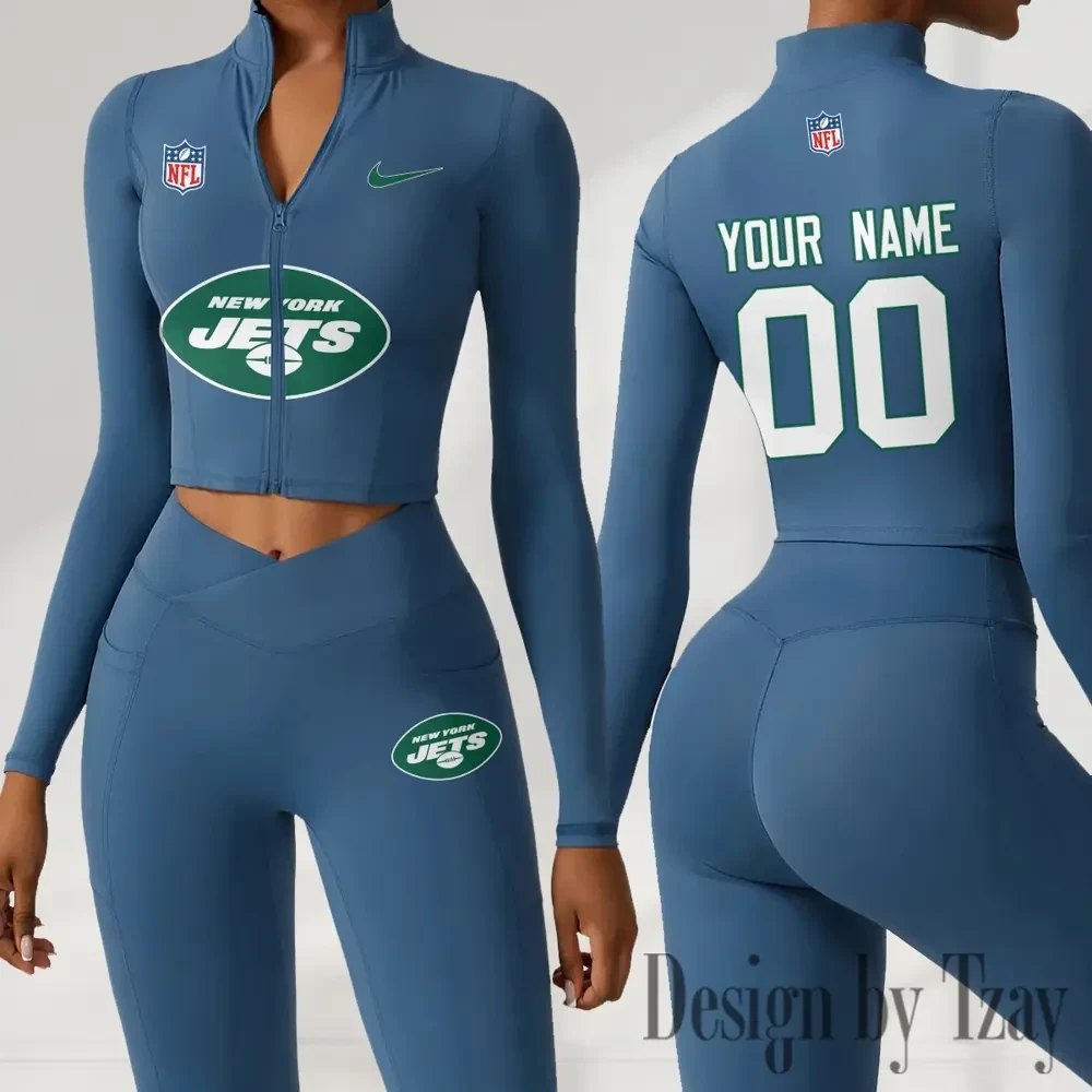 New York Jets Women Activewear Set 2 Piece Crop Jacket and High Waist Leggings SPTZSTW223