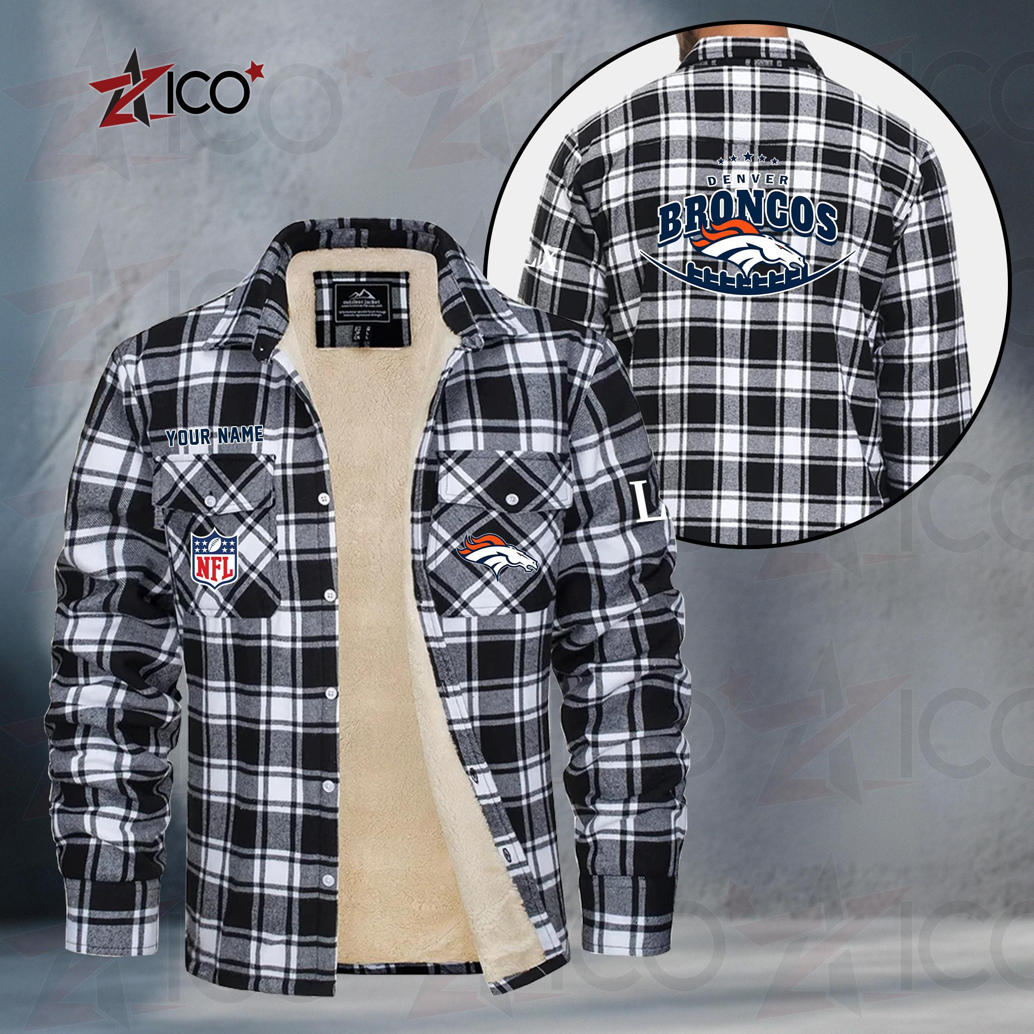 Denver Broncos Fleece Flannel Plaid Jacket MN10