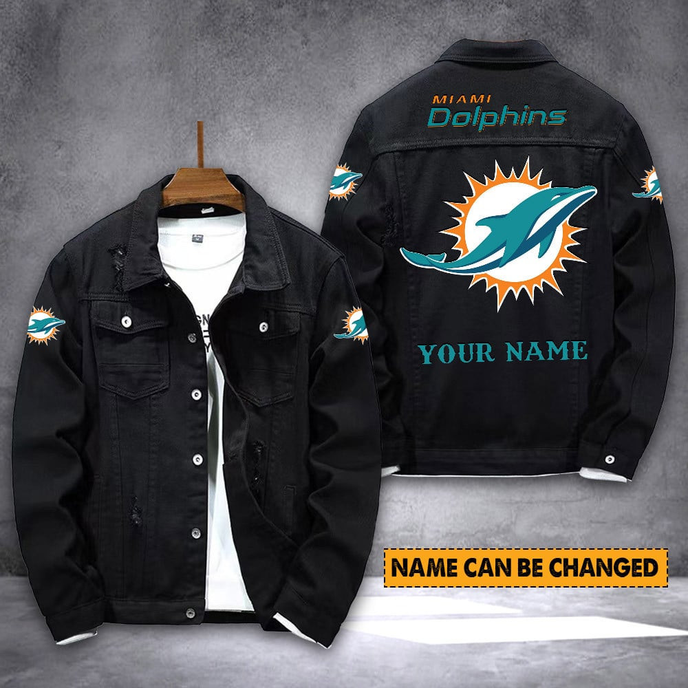 Miami Dolphins Personalized Premium Denim Jacket S9DJ020