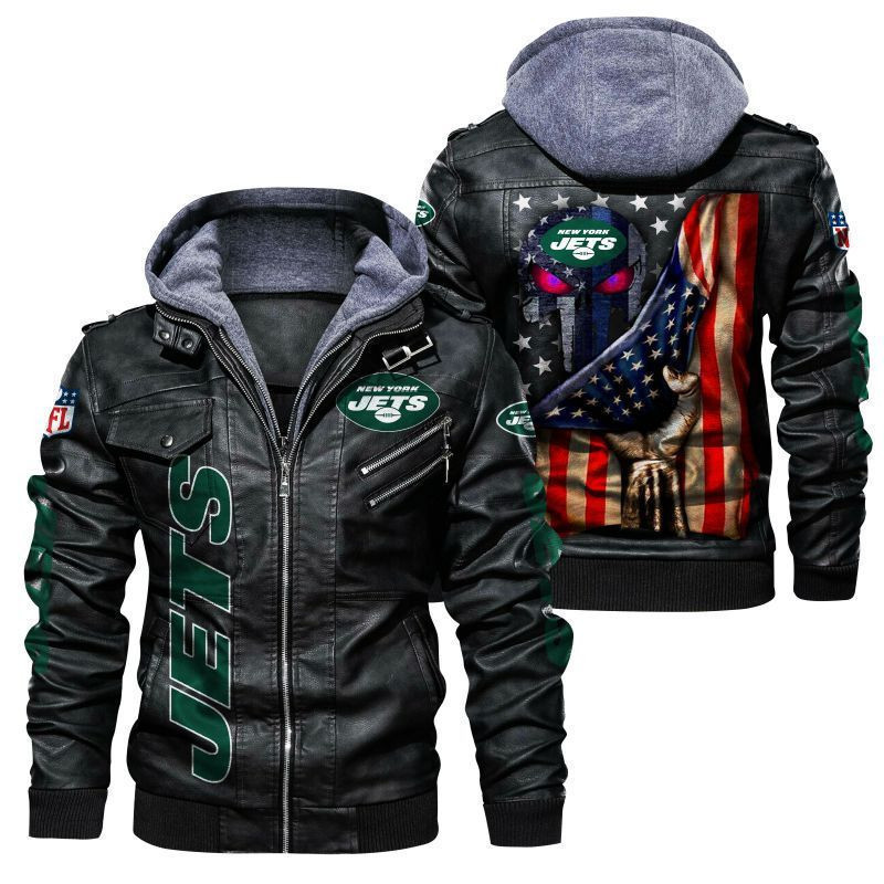 New York Jets HVKC172 - Premium & Ultra-Thick Leather Jacket with Fleece Hood