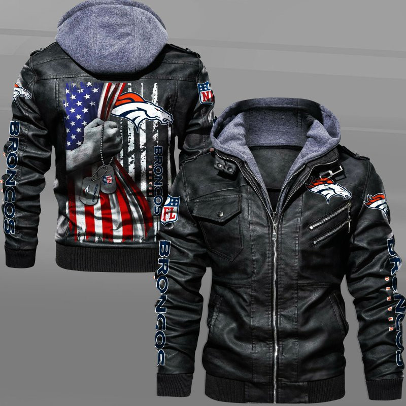 Denver Broncos HVKC7058 - Premium & Ultra-Thick Leather Jacket with Fleece Hood