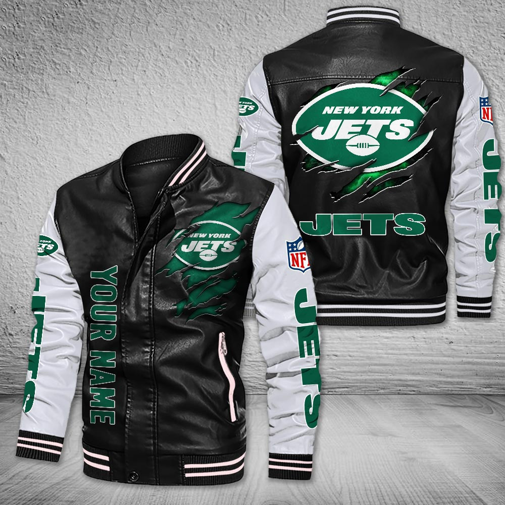 DMHQ0064 New York Jets Signature Series Leather Jacket — Plush Sherpa Lining
