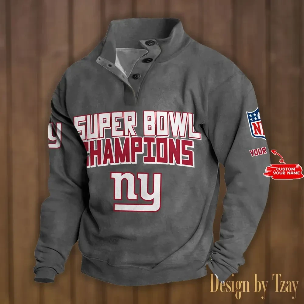 SPTS9DBSCH308 New York Giants Premium Stand-Collar Game-Day Pullover - Engineered Warmth & Personalized Names DV8