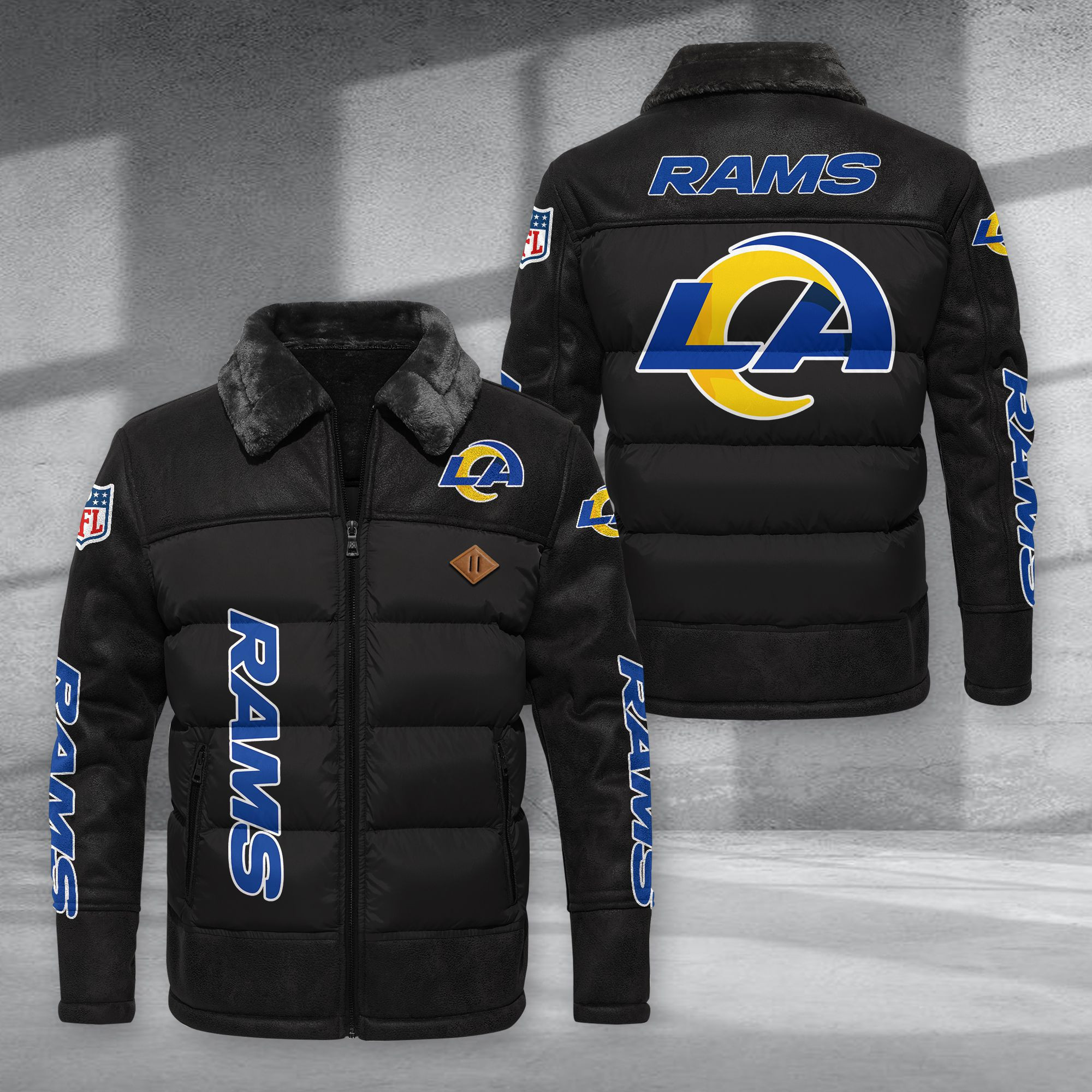Los Angeles Rams Fur Collar Leather-Look Puffer Jacket PURJD020