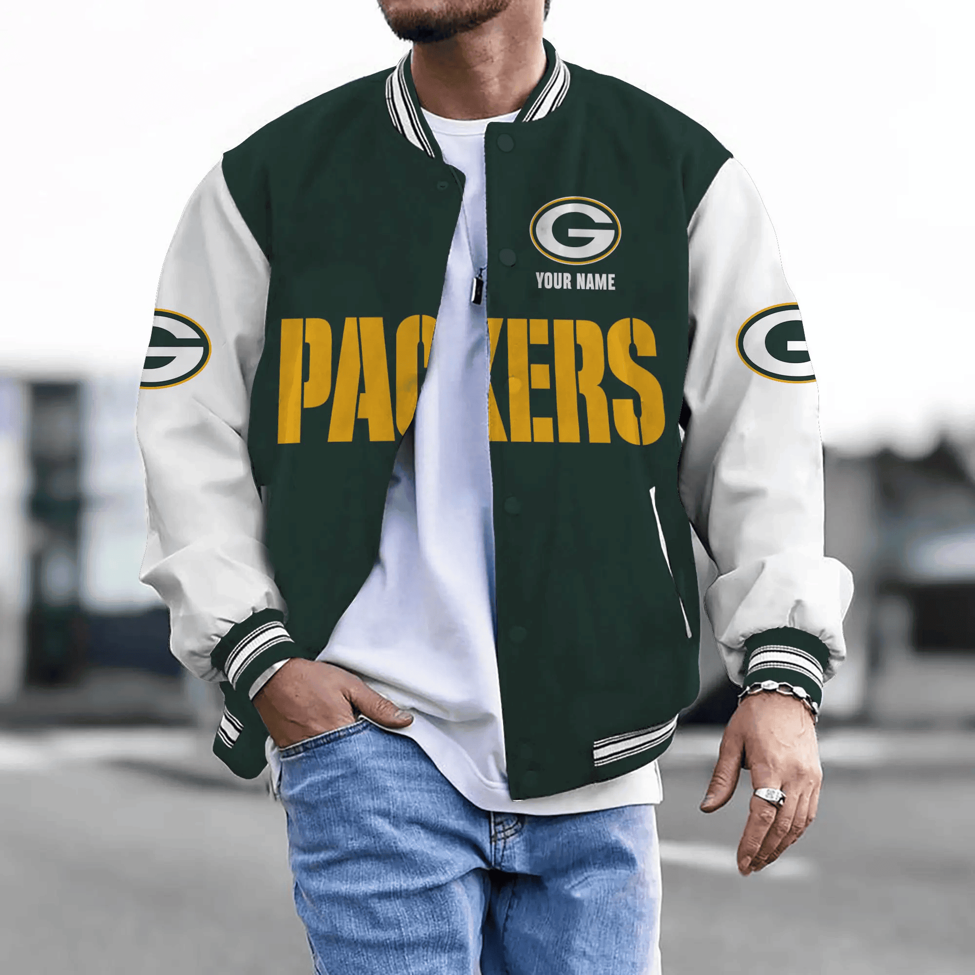 Green Bay Packers Personalized New Baseball Jacket Gifts For Fan SPTBBJACKET012