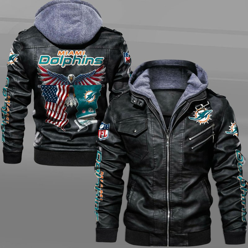 Miami Dolphins HVKC7230 - Premium & Ultra-Thick Leather Jacket with Fleece Hood