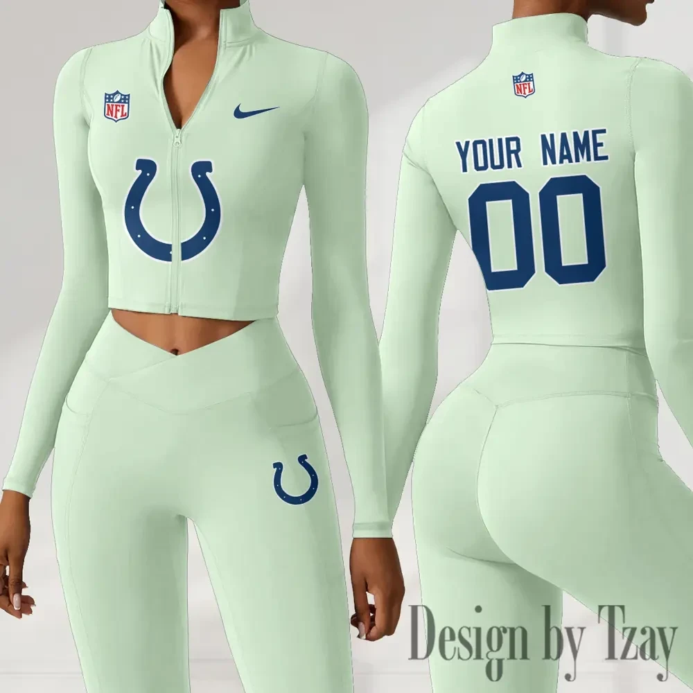 Indianapolis Colts Women Activewear Set 2 Piece Crop Jacket and High Waist Leggings SPTZSTW212