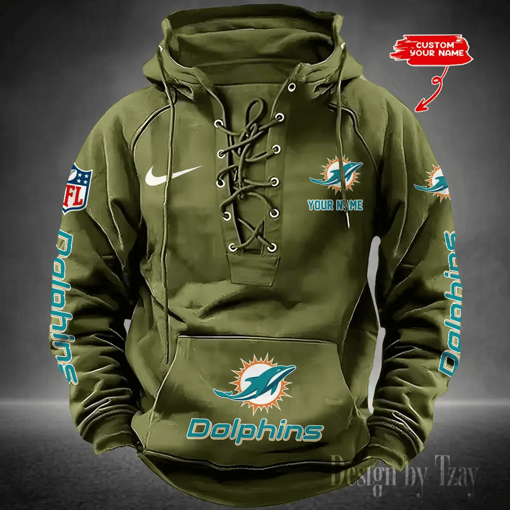 SPTS9HLUH084-Miami Dolphins Men's Hooded Lace-up Hoodie