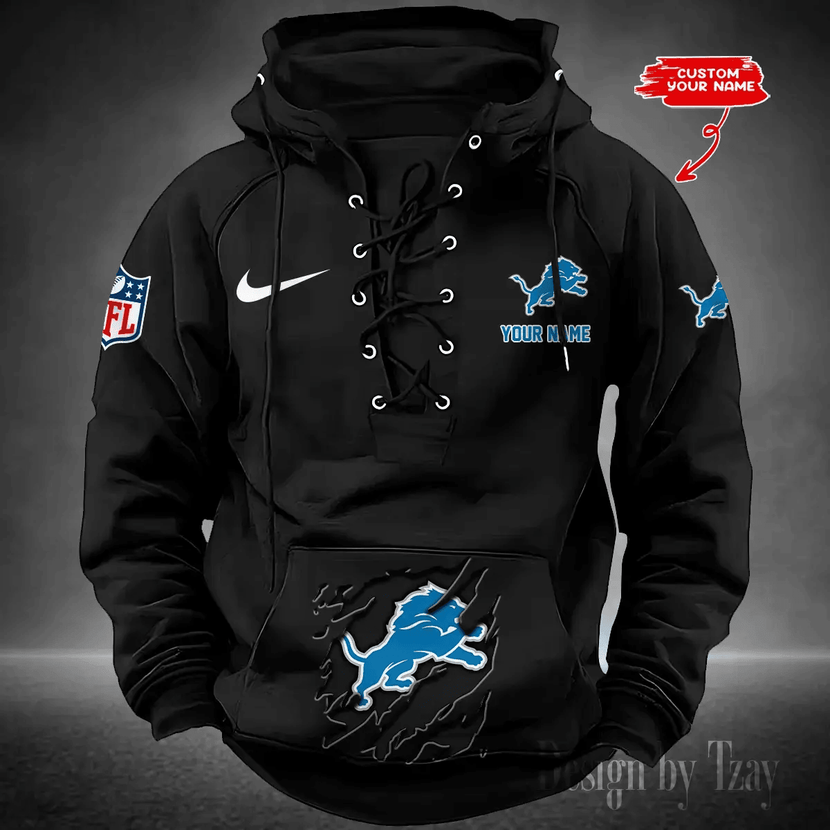 SPTS9HLUH011-Detroit Lions Men's Hooded Lace-up Hoodie