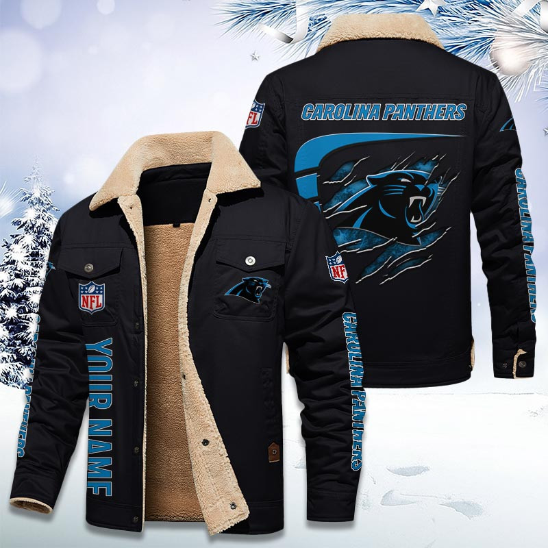 Carolina Panthers Personalized Sherpa Fleece Trucker Jacket DMHL1022