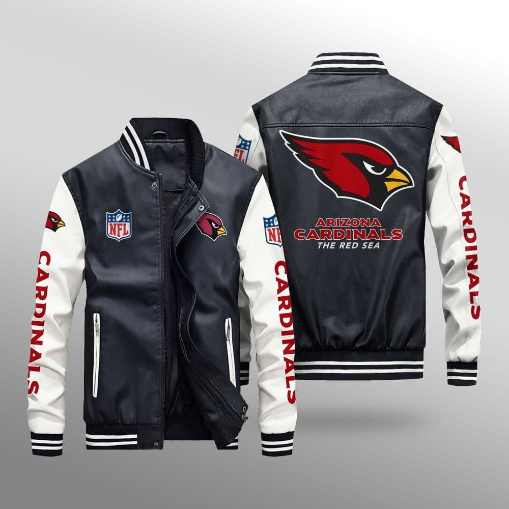 Arizona Cardinals Premium Fleece-Lined Leather Bomber Jacket BG25