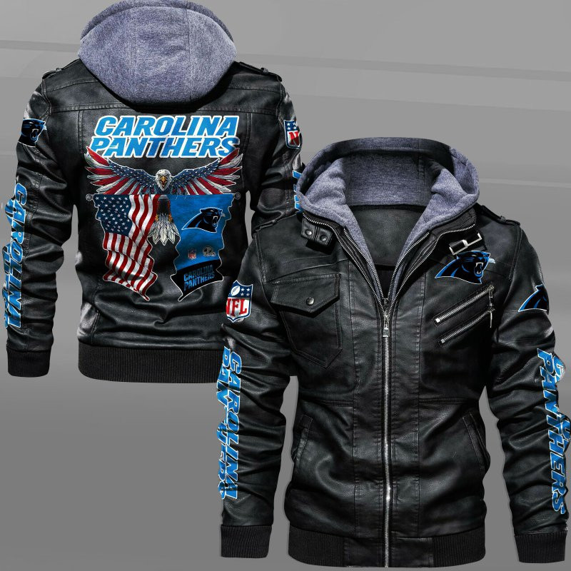 Carolina Panthers HVKC7216 - Premium & Ultra-Thick Leather Jacket with Fleece Hood