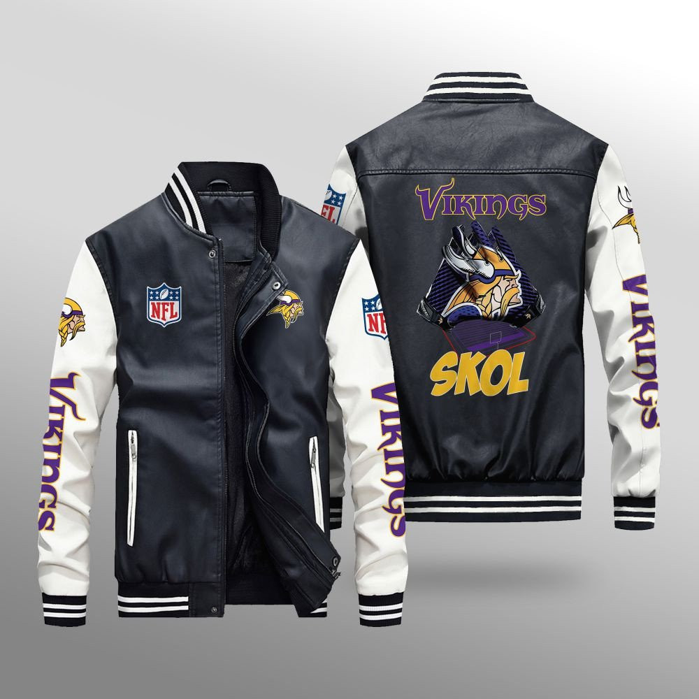 Minnesota Vikings Premium Fleece-Lined Leather Bomber Jacket BG50