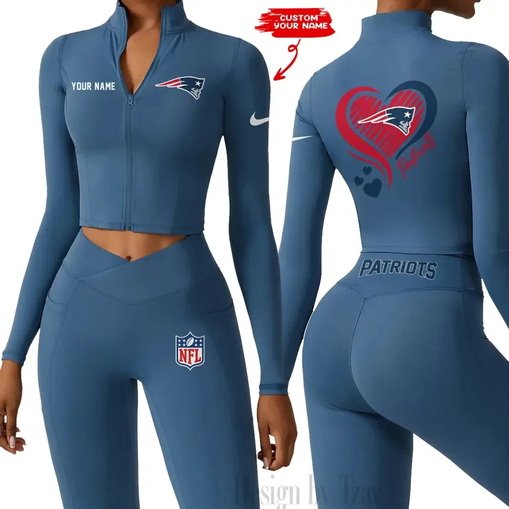 New England Patriots Women Activewear Set 2 Piece Crop Jacket and High Waist Leggings SPTZSTW188