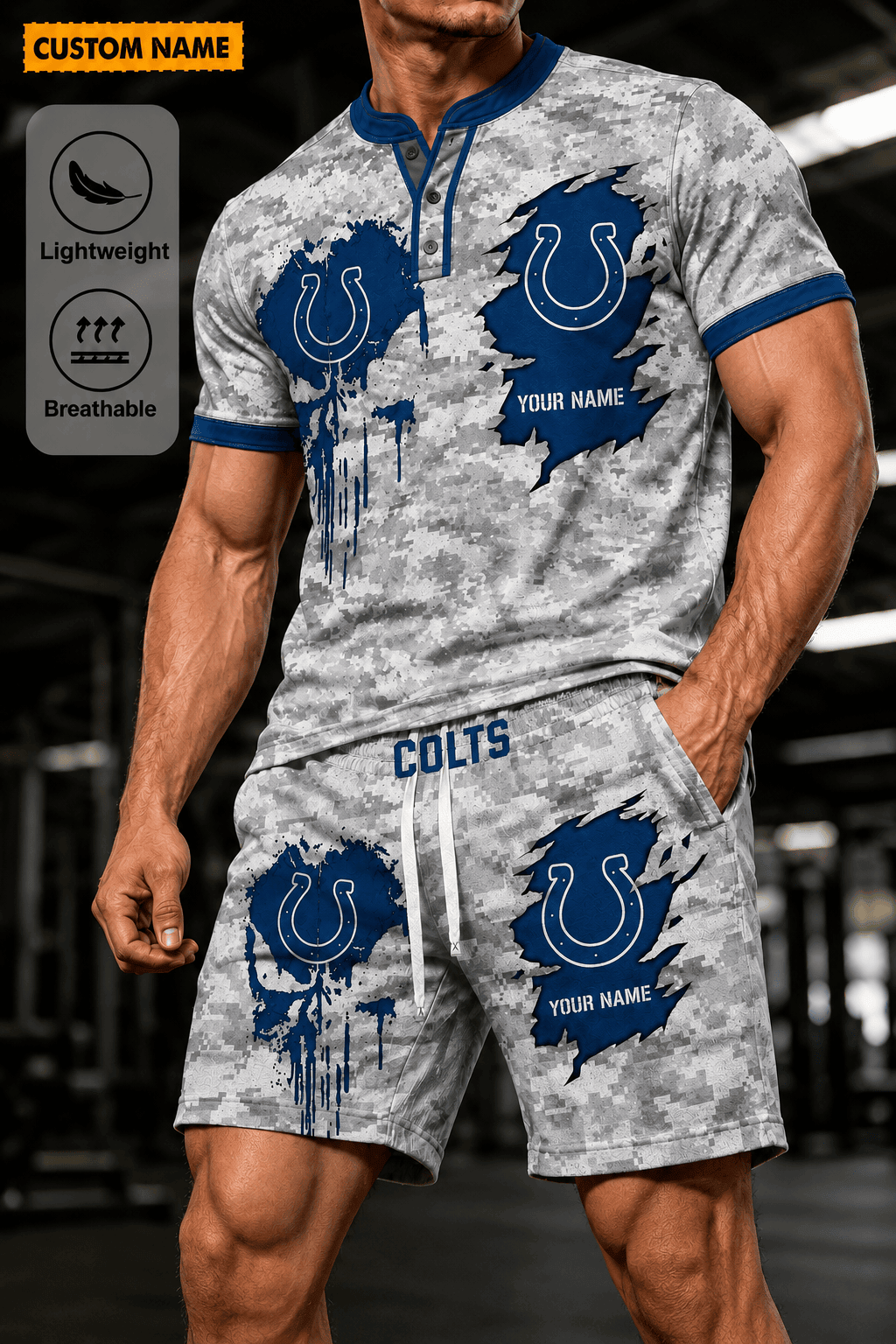 Indianapolis Colts Men’s Button Neck T-Shirt and Short Set New Design 2026 Shirt And Short BSP947