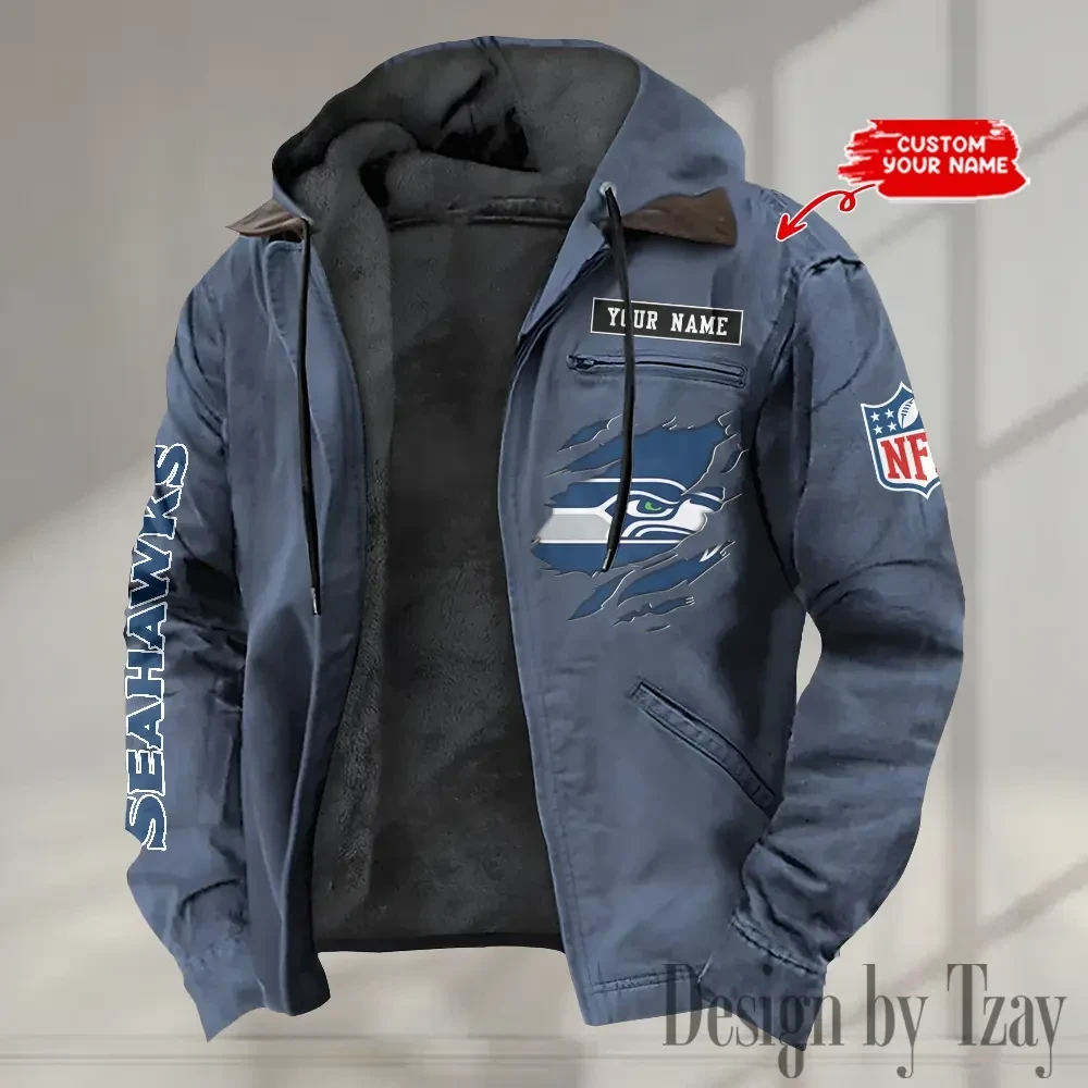 Seattle Seahawks Men's Casual Padded Jacket Hooded trending 2026 SPTPJH027