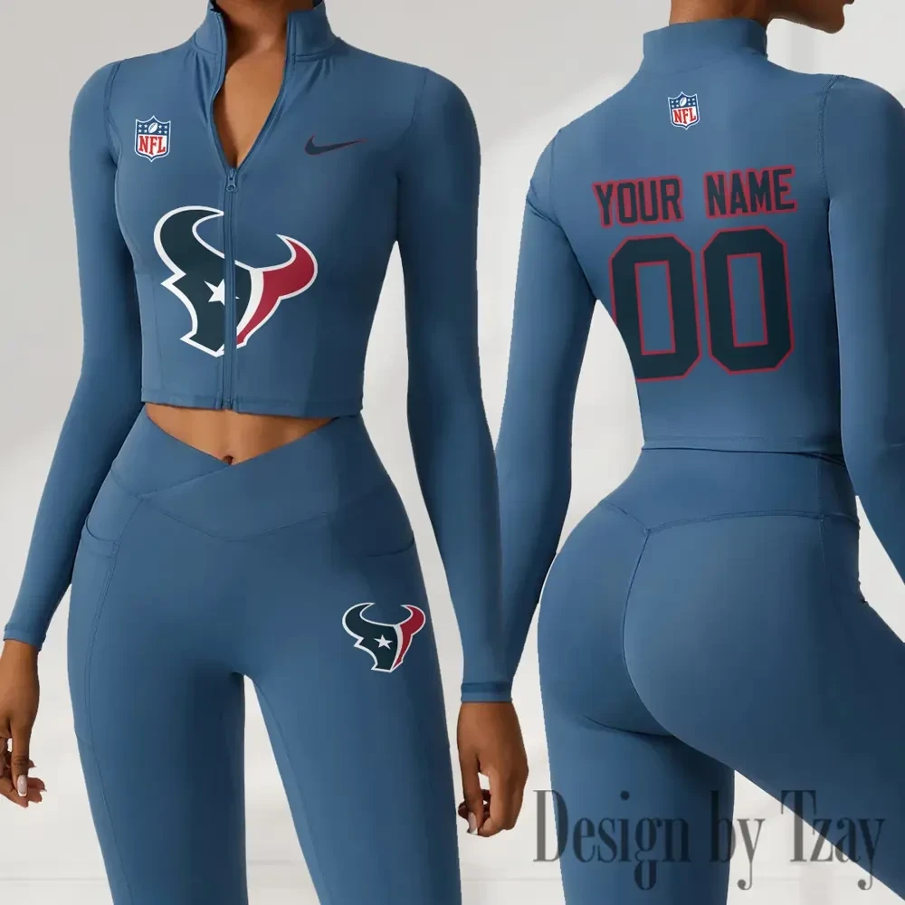 Houston Texans Women Activewear Set 2 Piece Crop Jacket and High Waist Leggings SPTZSTW211