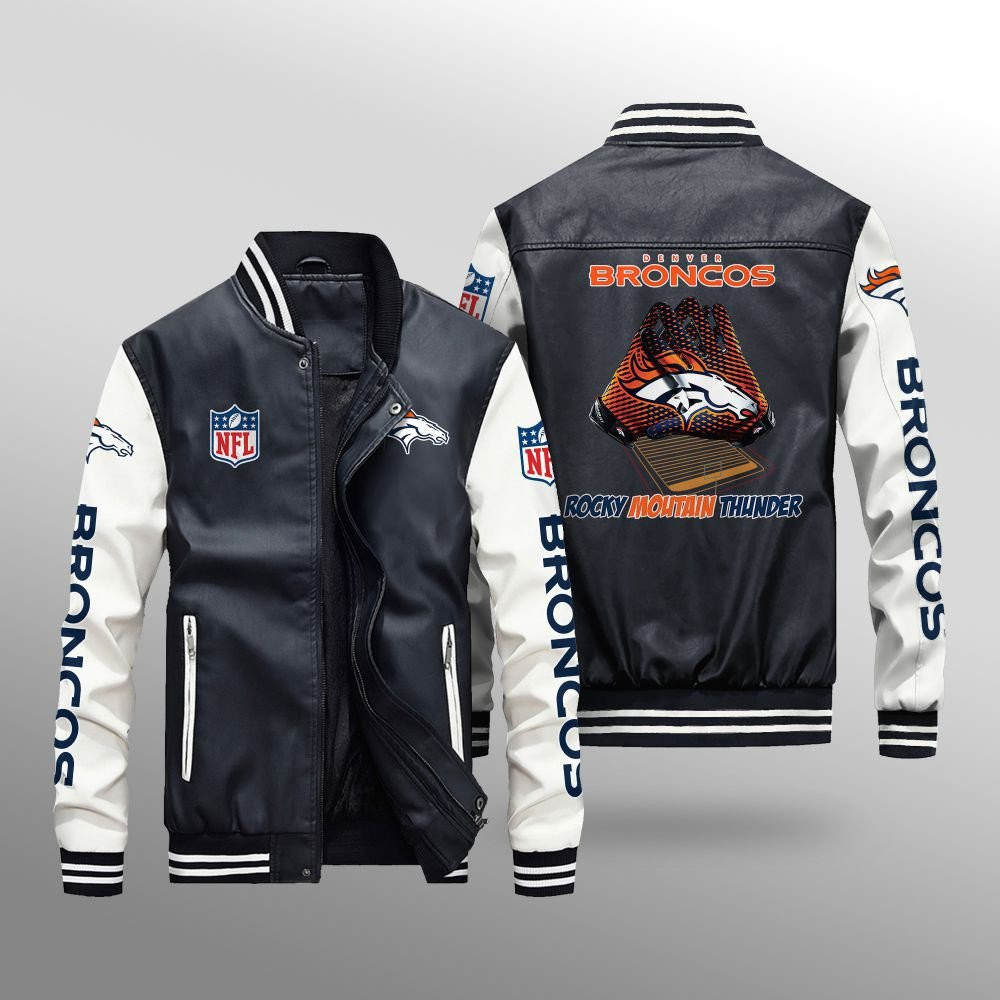 Denver Broncos Premium Fleece-Lined Leather Bomber Jacket BG16