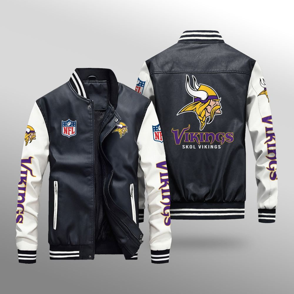 Minnesota Vikings Premium Fleece-Lined Leather Bomber Jacket BG35