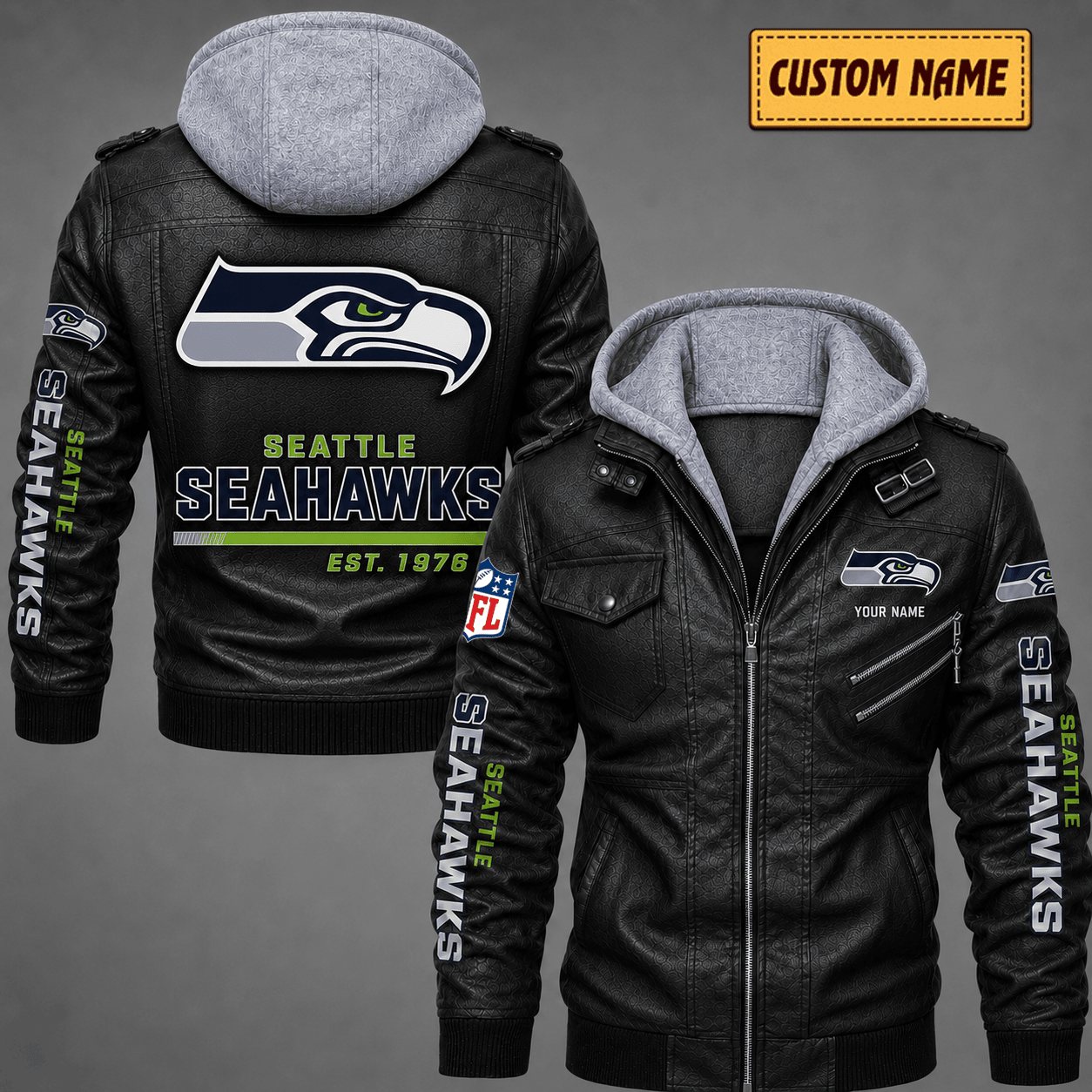 Premium & Ultra-Thick Leather Jacket with Fleece Hood - Seattle Seahawks VA2130