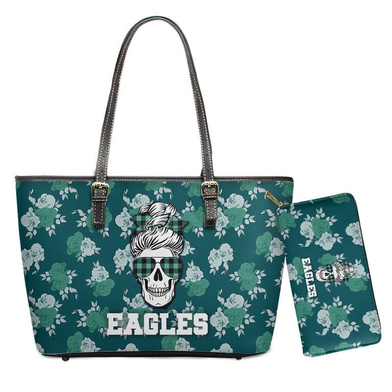 Philadelphia Eagles Skull Pattern Limited Edition Tote Bag and Wallet NLA016124