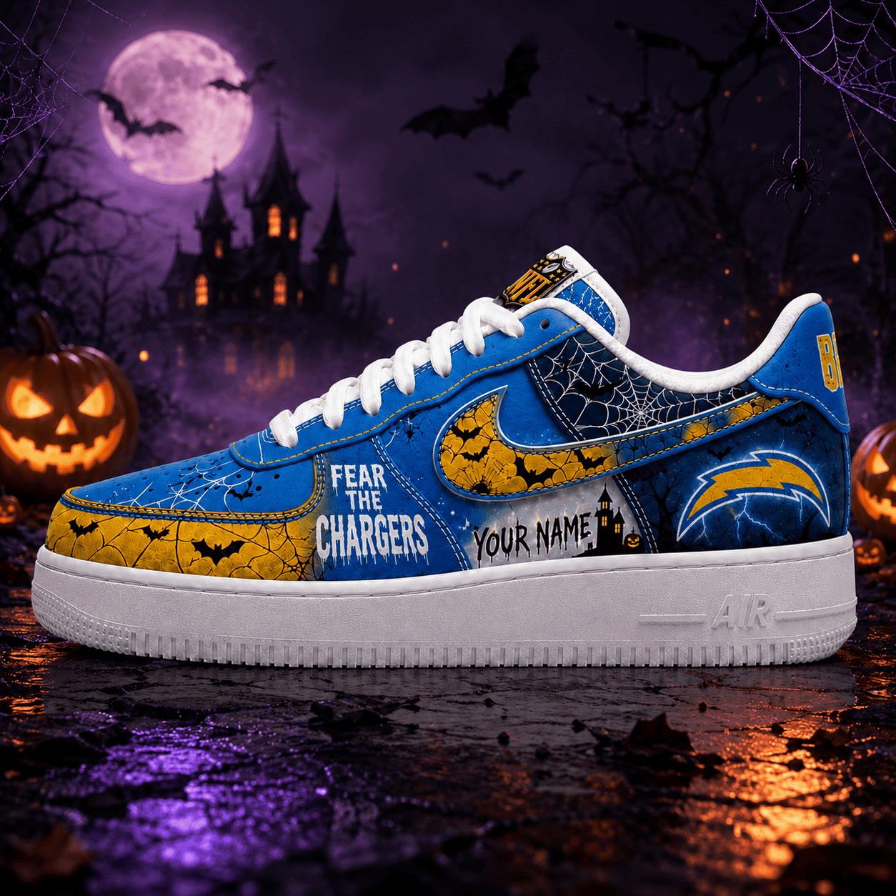Los Angeles Chargers | Premium NFL Fear The Team Halloween AF1 Sneakers - VA32186