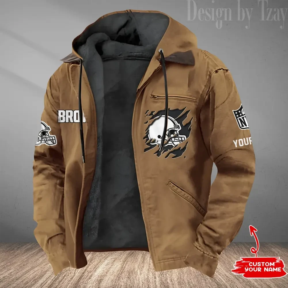Cleveland Browns Men's Casual Padded Jacket Hooded Trending 2026 SPTPJH041