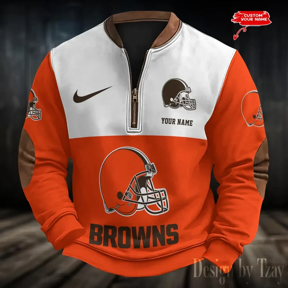 S9MPZNS168-Cleveland Browns Premium Personalized Game-Day Quarter-Zip