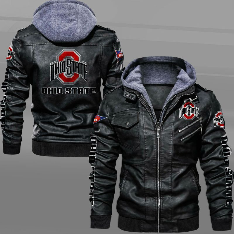Ohio State Buckeyes HVKC1579 - Premium & Ultra-Thick Leather Jacket with Fleece Hood