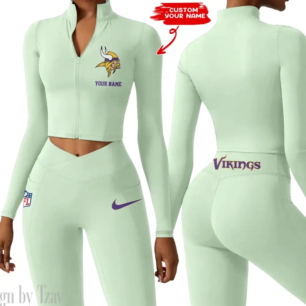 Minnesota Vikings Zipper Sports Top Women Gym Long Sleeve for Fitness SPTZSTW021