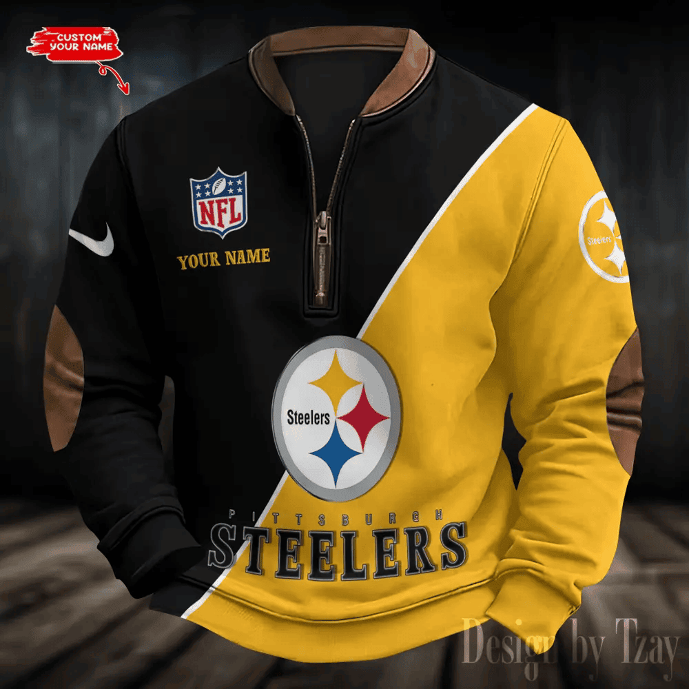 S9MPZNS155-Pittsburgh Steelers Premium Personalized Game-Day Quarter-Zip