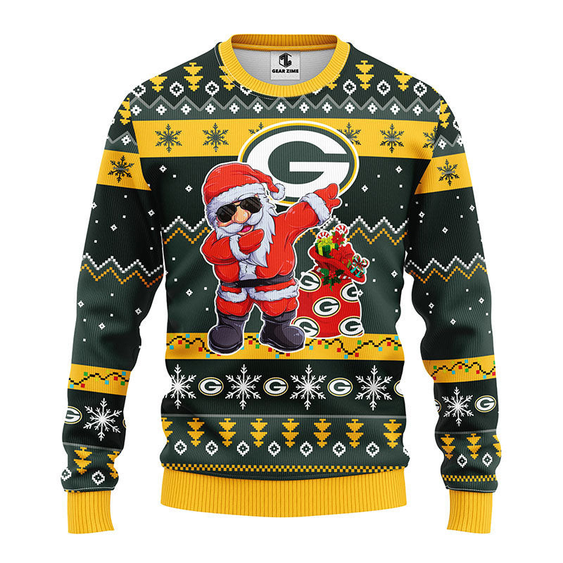 Green Bay Packers Dabbing Santa Claus Ugly Christmas Sweater BGSWT166