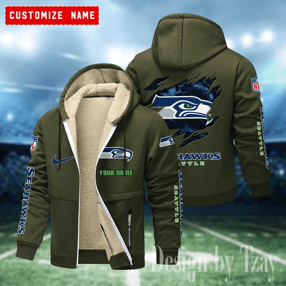 Seattle Seahawks Hoodies Zip Velvet Coat ANZTZH094