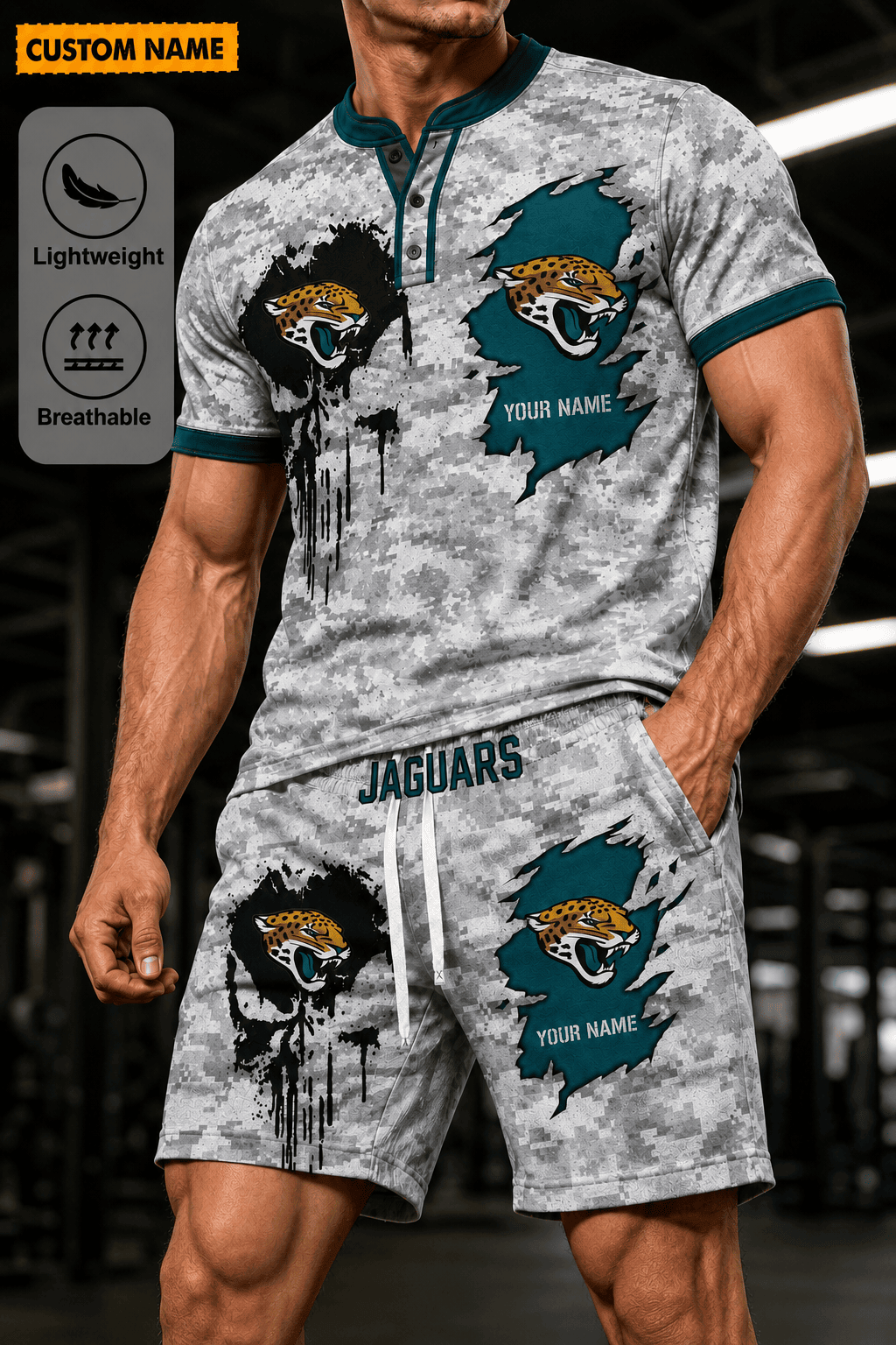 Jacksonville Jaguars Men’s Button Neck T-Shirt and Short Set New Design 2026 Shirt And Short BSP953