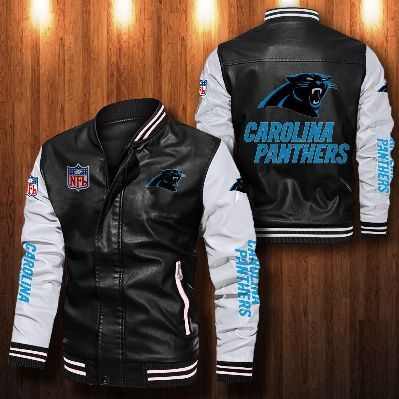 Signature Series Leather Jacket — Plush Sherpa Lining Carolina Panthers HVKE1012
