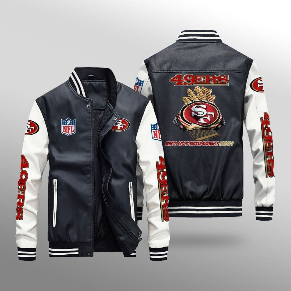 San Francisco 49ers Premium Fleece-Lined Leather Bomber Jacket BG21