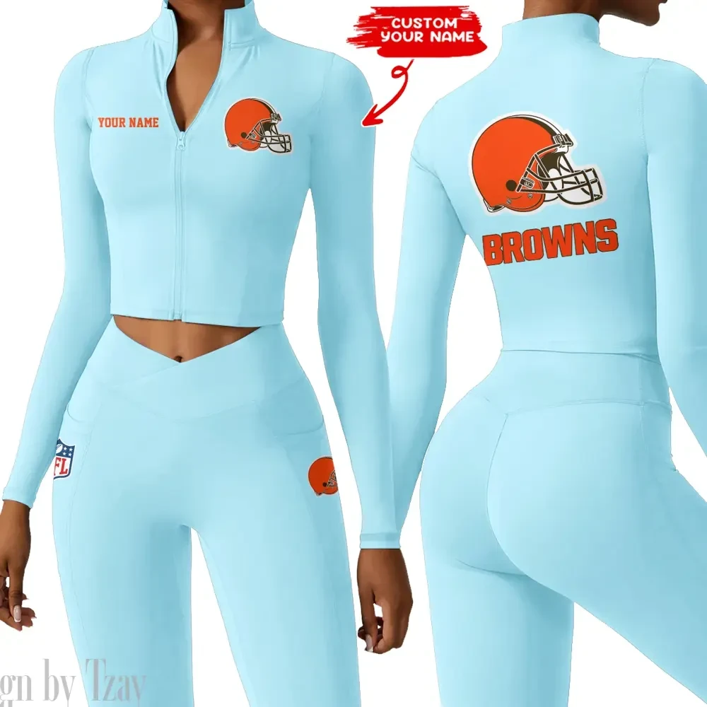 Cleveland Browns Zipper Sports Top Women Gym Long Sleeve for Fitness SPTZSTW072