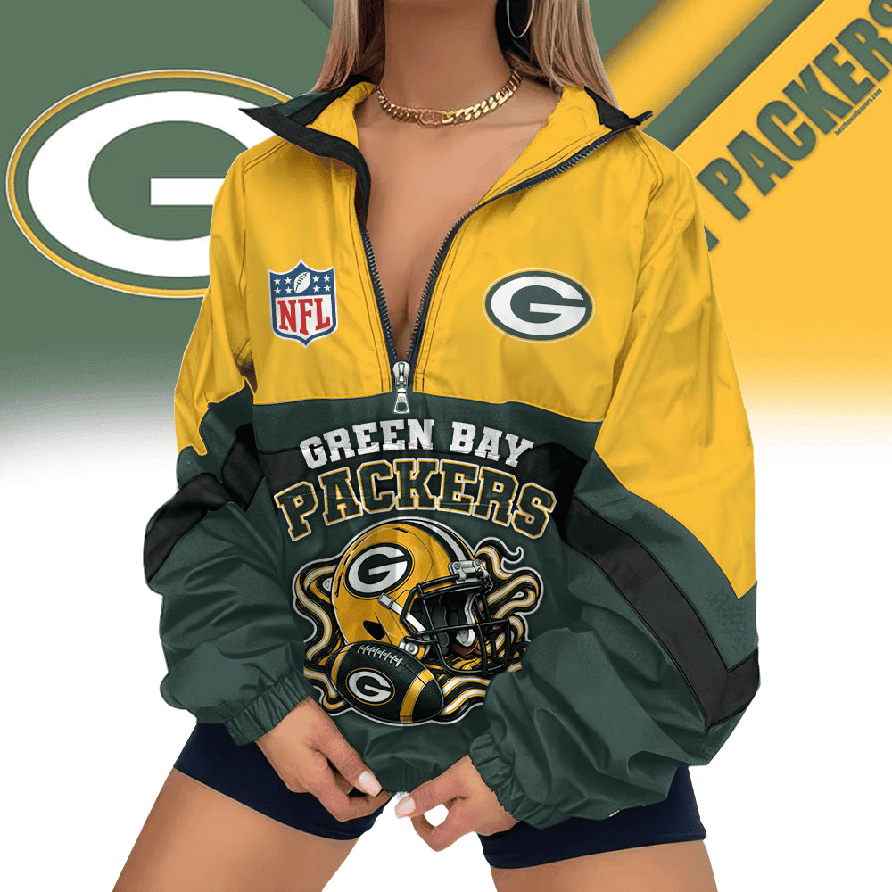 Green Bay Packers | Premium NFL Championship Vibe V-Neck Zipper Sweatshirt Jackets NTH1