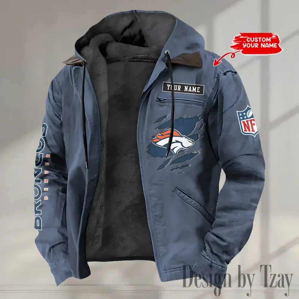Denver Broncos Men's Casual Padded Jacket Hooded trending 2026 SPTPJH010