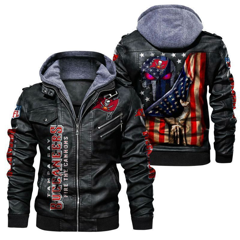 Tampa Bay Buccaneers HVKC178 - Premium & Ultra-Thick Leather Jacket with Fleece Hood