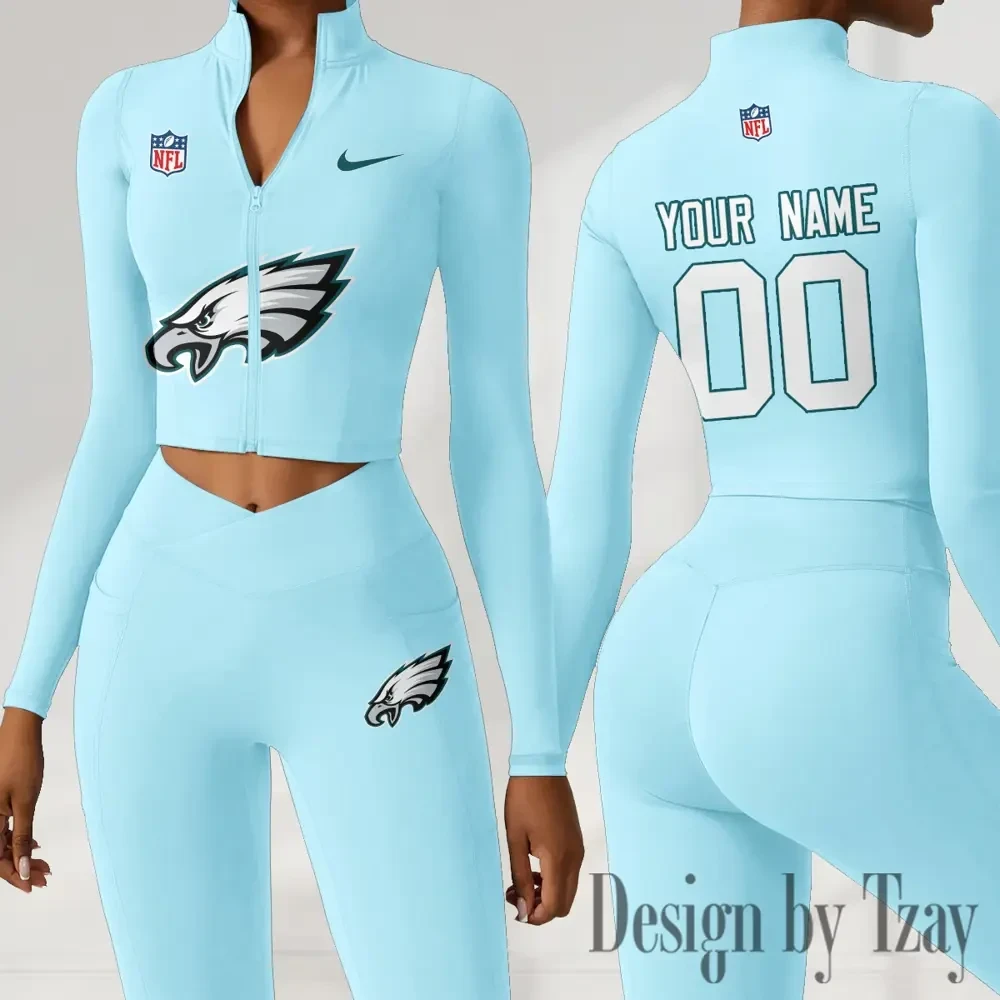 Philadelphia Eagles Women Activewear Set 2 Piece Crop Jacket and High Waist Leggings SPTZSTW224