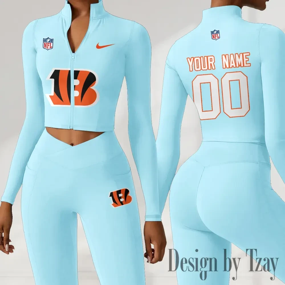 Cincinnati Bengals Women Activewear Set 2 Piece Crop Jacket and High Waist Leggings SPTZSTW205