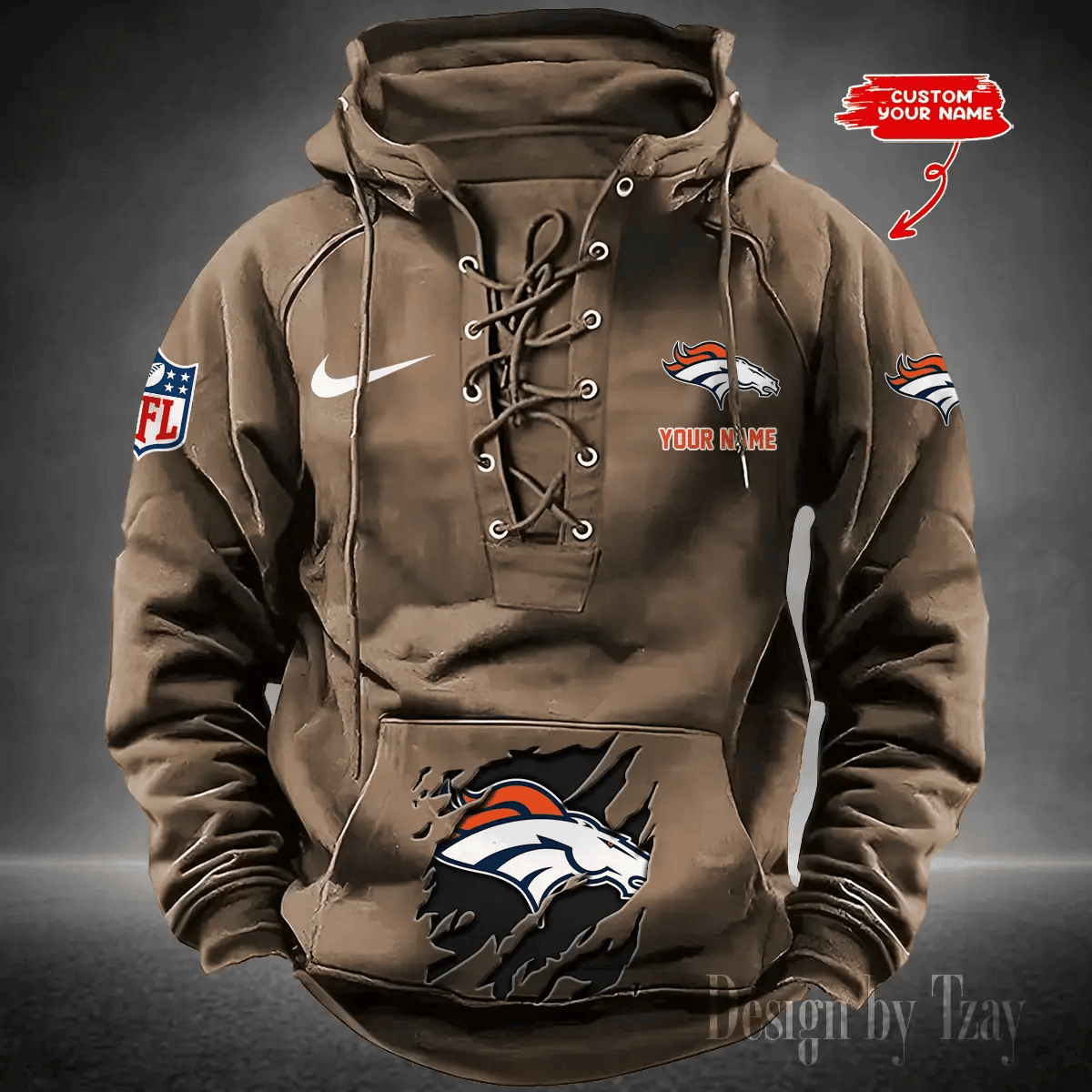 SPTS9HLUH010-Denver Broncos Men's Hooded Lace-up Hoodie