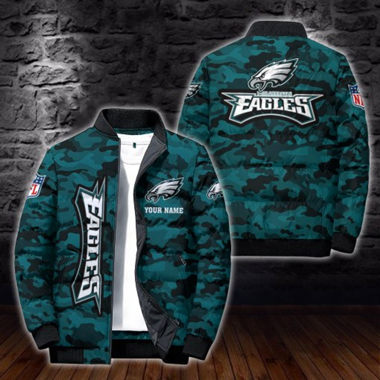 NFL.PHILADELPHIA-EAGLES-TEAM-SPORT-CAMO.PUFFER-JACKETS KHJ989