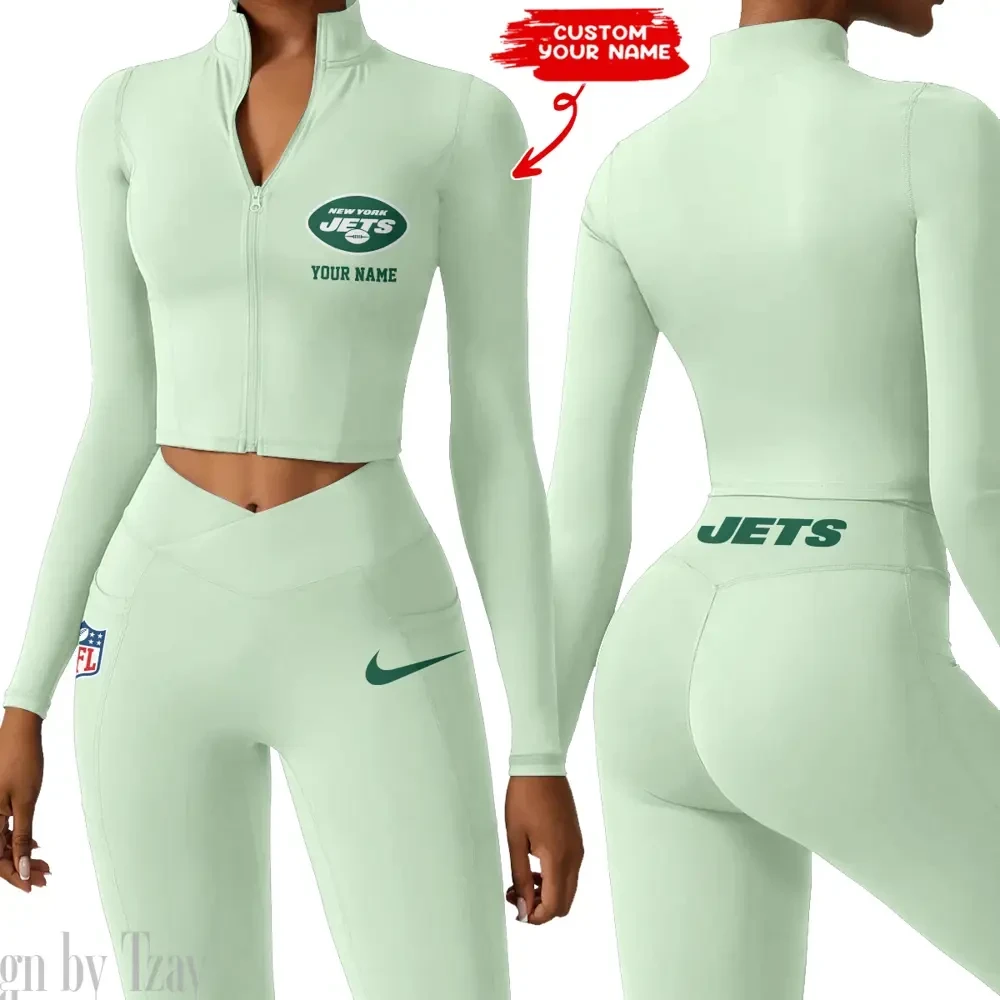 New York Jets Zipper Sports Top Women Gym Long Sleeve for Fitness SPTZSTW025