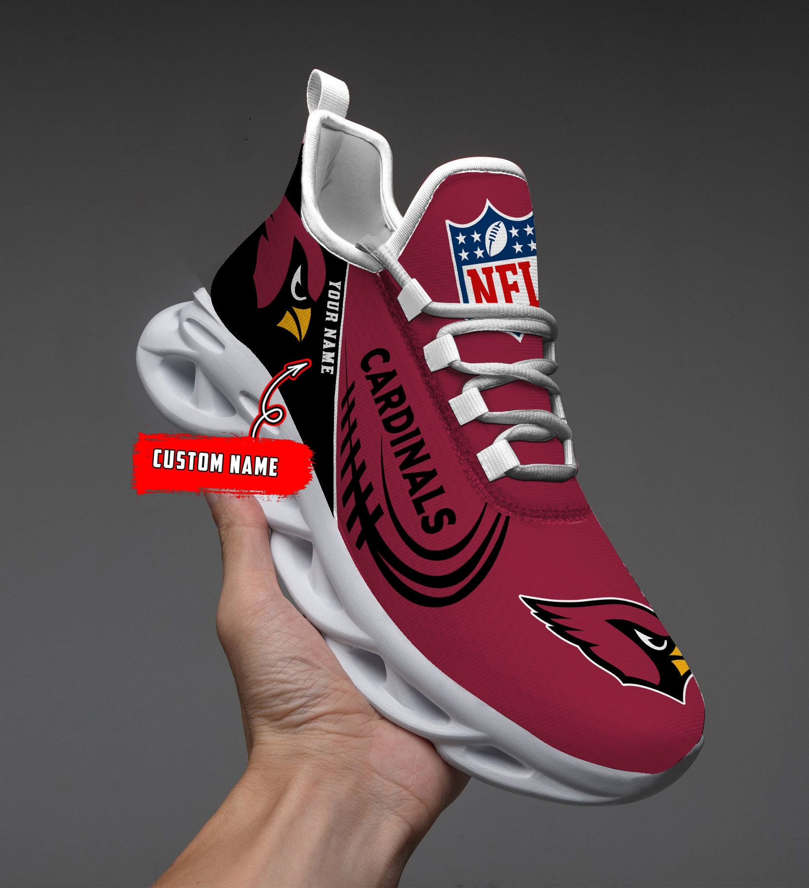 Custom Name-Arizona Cardinals-PERSONALIZED MAX SOUL SHOES