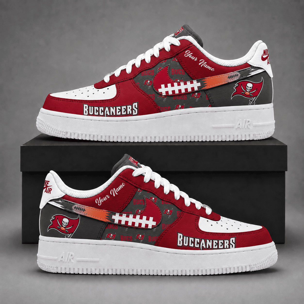 Tampa Bay Buccaneers | Premium NFL Fear The Team AF1 Sneakers Personalized - VA37439
