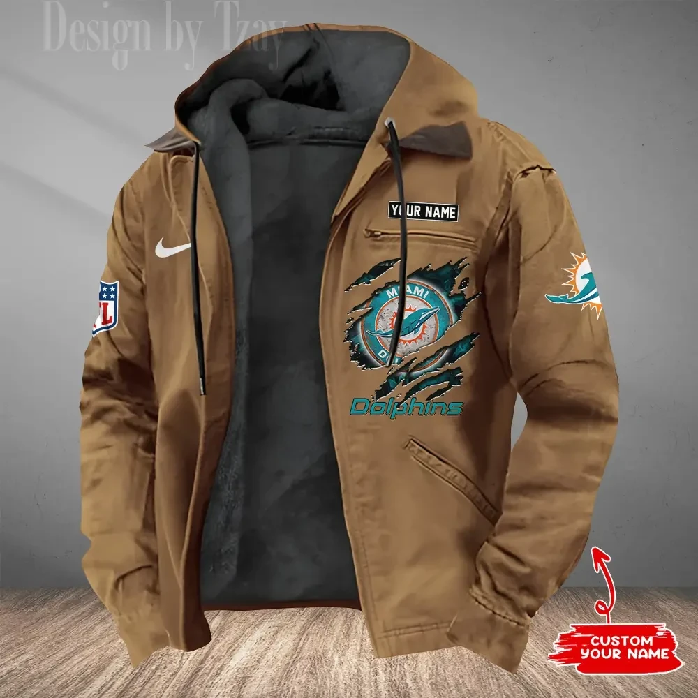 Miami Dolphins Men's Casual Padded Jacket Hooded Trending 2026 SPTPJH181