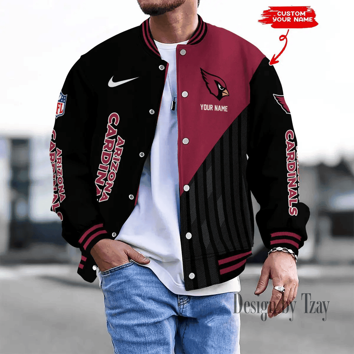 SPTBBJACKET097-Arizona Cardinals Personalized New Baseball Jacket Gifts For Fan